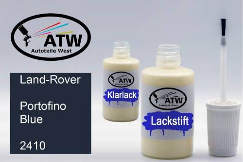 Land-Rover, Portofino Blue, 2410: 20ml Lackstift + 20ml Klarlack - Set, von ATW Autoteile West.